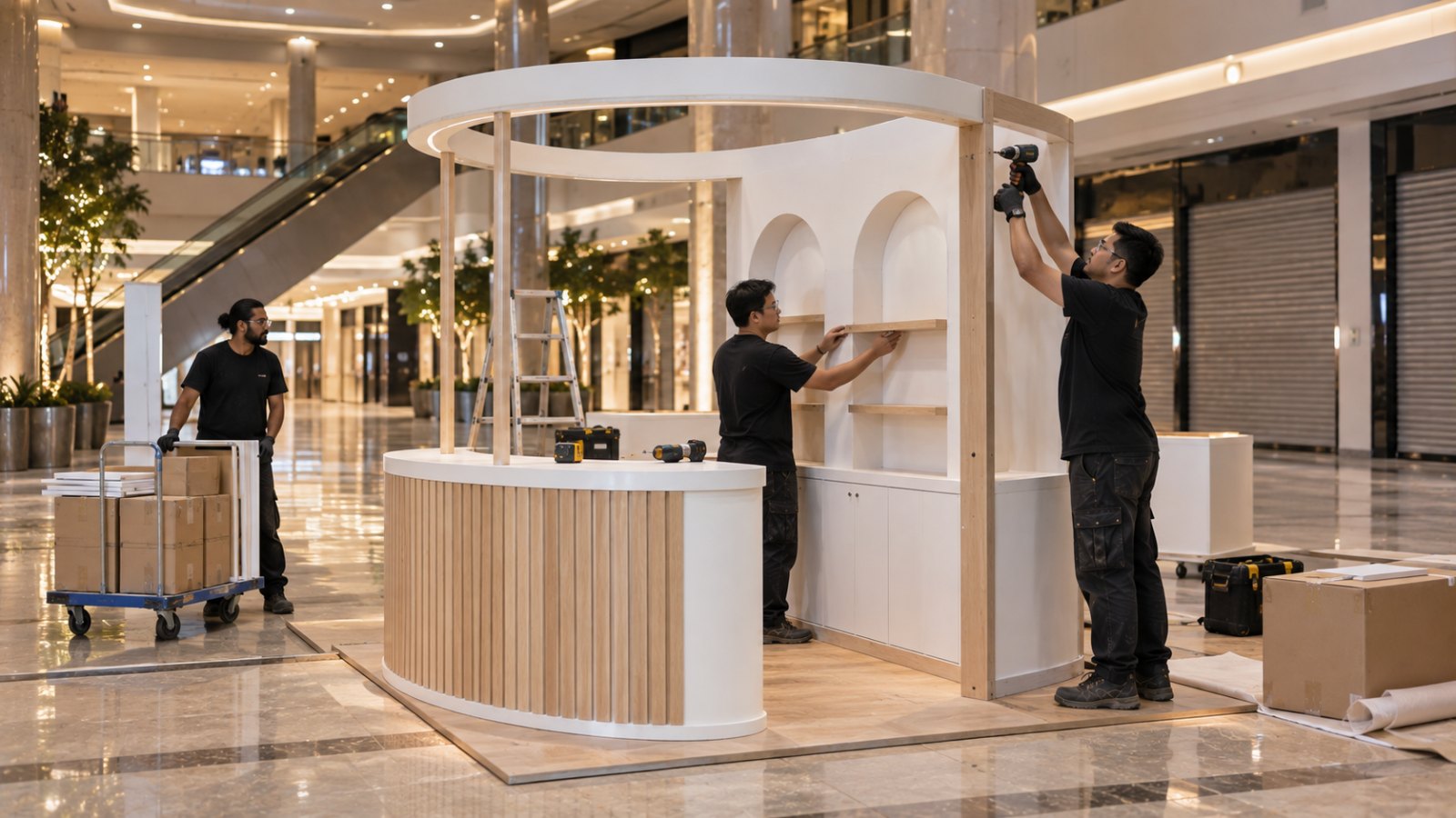 Mall kiosk and roadshow counter installation in a Kuala Lumpur shopping mall atrium